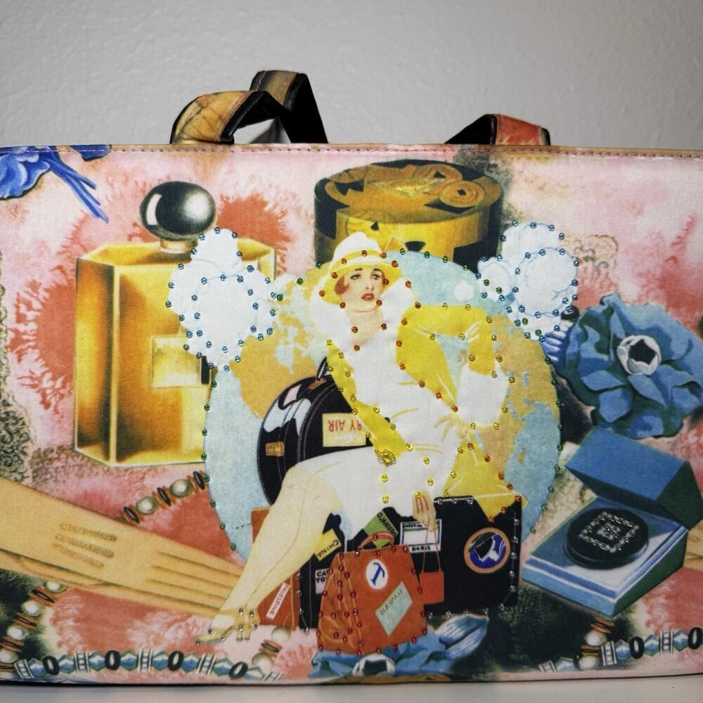 Vintage Art Deco Flapper Collage Handbag 1920s Fashion 14” Beaded Double Sided - Picture 2 of 9